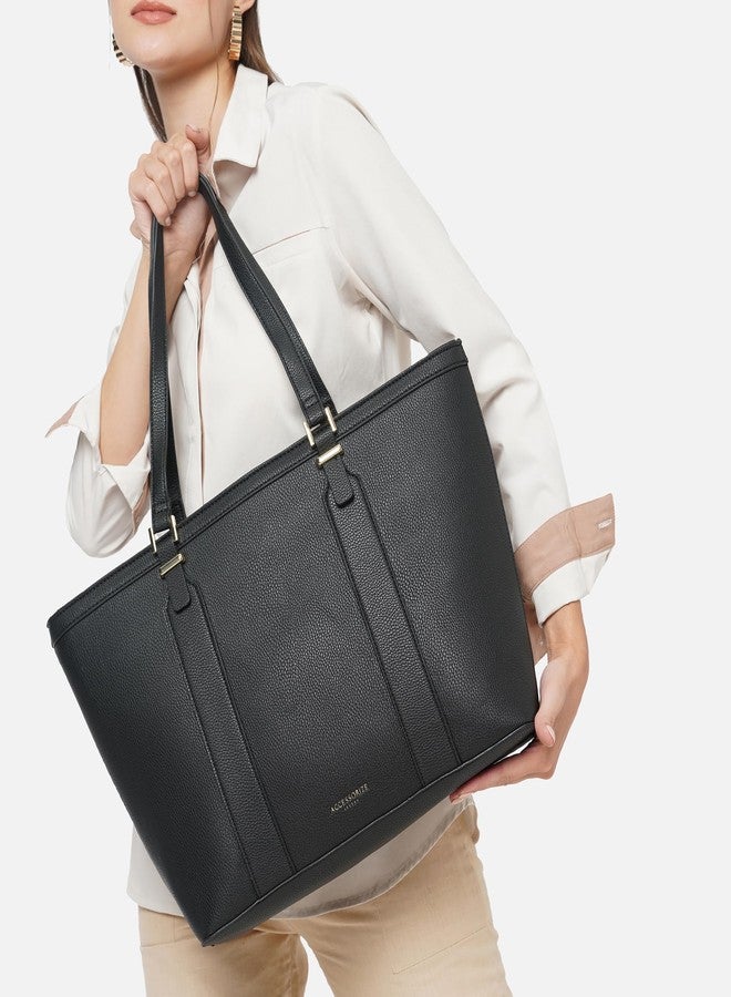 Accessorize London Women's Black Large Structured Laptop Tote for office use | Bags for women | Ladies Purse Handbag| Tote Bags for Women For Office Use, Work - Image 2