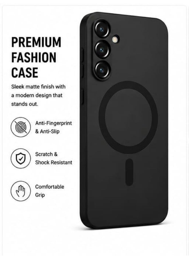 Samsung Galaxy A55 Magnetic Matte Case Shockproof Anti Fingerprint Protective Cover Camera Protection Slim Black - Image 1