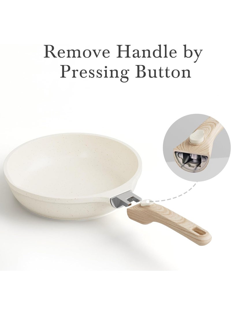 طقم طاسات تحمير للمطبخ بزراع قابلة للفصل، طاسات غير لاصقة مع أغطية، طاسة عجة خالية من PFOA، مناسبة للغسالة والفرن - Image 3