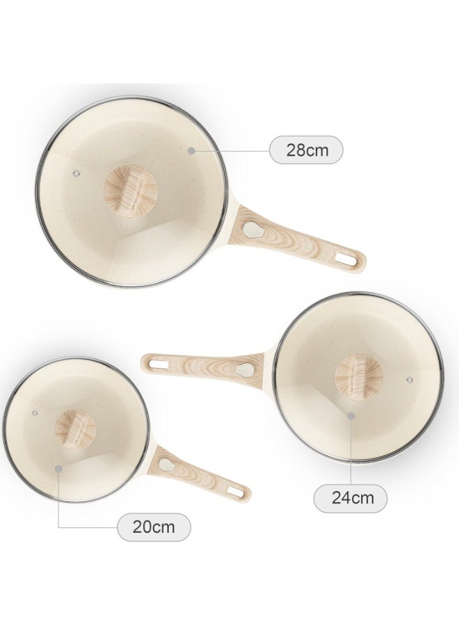 طقم طاسات تحمير للمطبخ بزراع قابلة للفصل، طاسات غير لاصقة مع أغطية، طاسة عجة خالية من PFOA، مناسبة للغسالة والفرن - Image 2