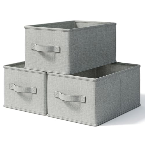 LayerSpace 3 Pack Fabric Storage Bins for Shelves | 11.5x8.75x6.5in Closet Storage Baskets | Collapsible Storage Bins | Fabric Closet Organizers with Handles | Light Gray - Image 1