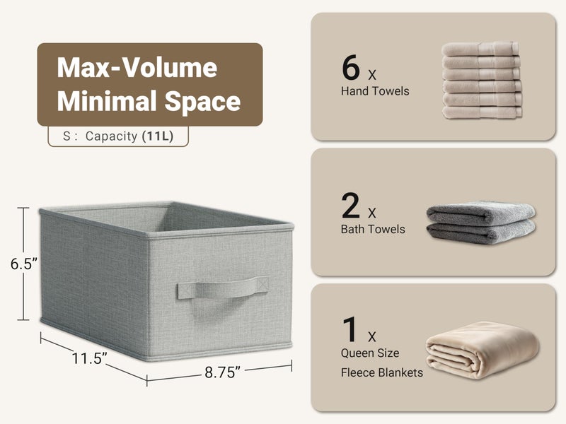LayerSpace 3 Pack Fabric Storage Bins for Shelves | 11.5x8.75x6.5in Closet Storage Baskets | Collapsible Storage Bins | Fabric Closet Organizers with Handles | Light Gray - Image 3