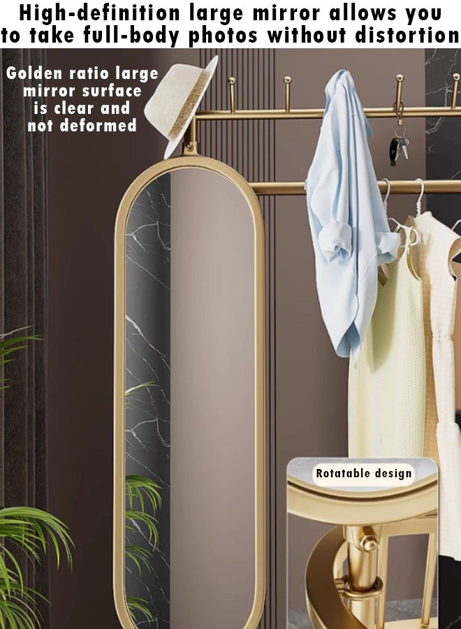 زي سي إم - هابي علاقة ملابس فاخرة 3 في 1 قابلة للدوران على الأرض مع مرآة تزيين كاملة الطول، وخطافات تخزين وسلة، وعجلات عالمية، ولمسة نهائية ذهبية 60 سم - Image 3