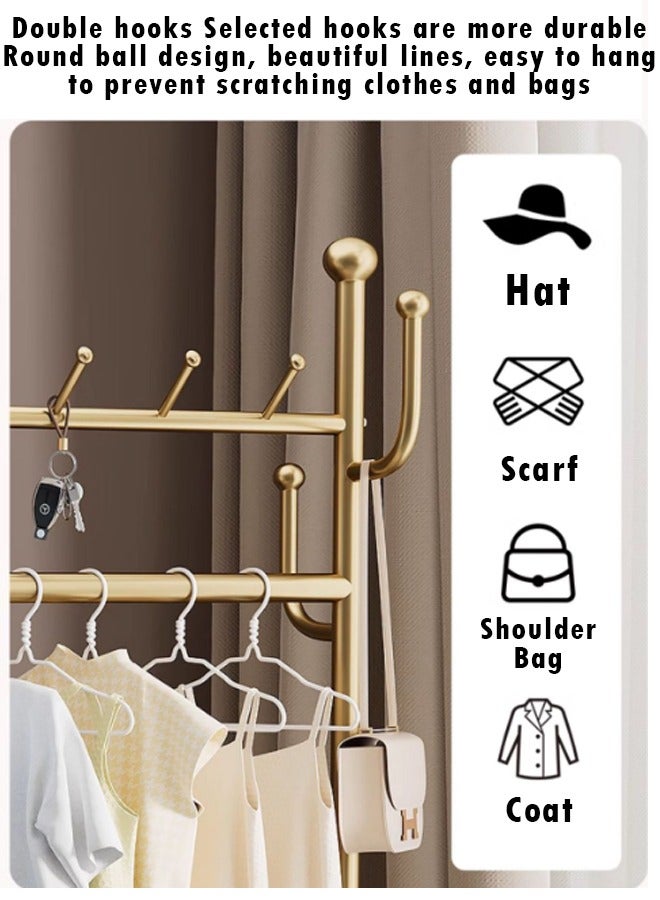 زي سي إم - هابي علاقة ملابس فاخرة 3 في 1 قابلة للدوران على الأرض مع مرآة تزيين كاملة الطول، وخطافات تخزين وسلة، وعجلات عالمية، ولمسة نهائية ذهبية 60 سم - Image 4