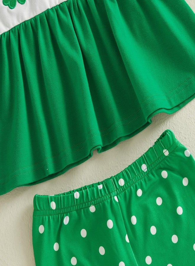 GOOCHEER Toddler Baby Girl St Patricks Day Outfit Shamrock Fly Sleeve Tank Tunic Dress Top Dots Ruffle Pants Clothes Set (Green, 2-3T) - Image 5