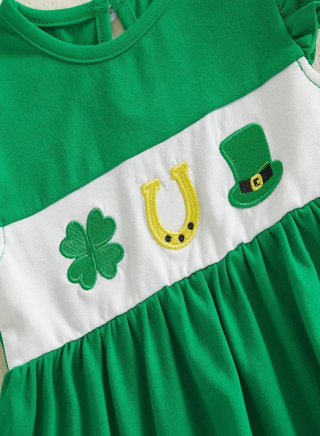 GOOCHEER Toddler Baby Girl St Patricks Day Outfit Shamrock Fly Sleeve Tank Tunic Dress Top Dots Ruffle Pants Clothes Set (Green, 2-3T) - Image 4