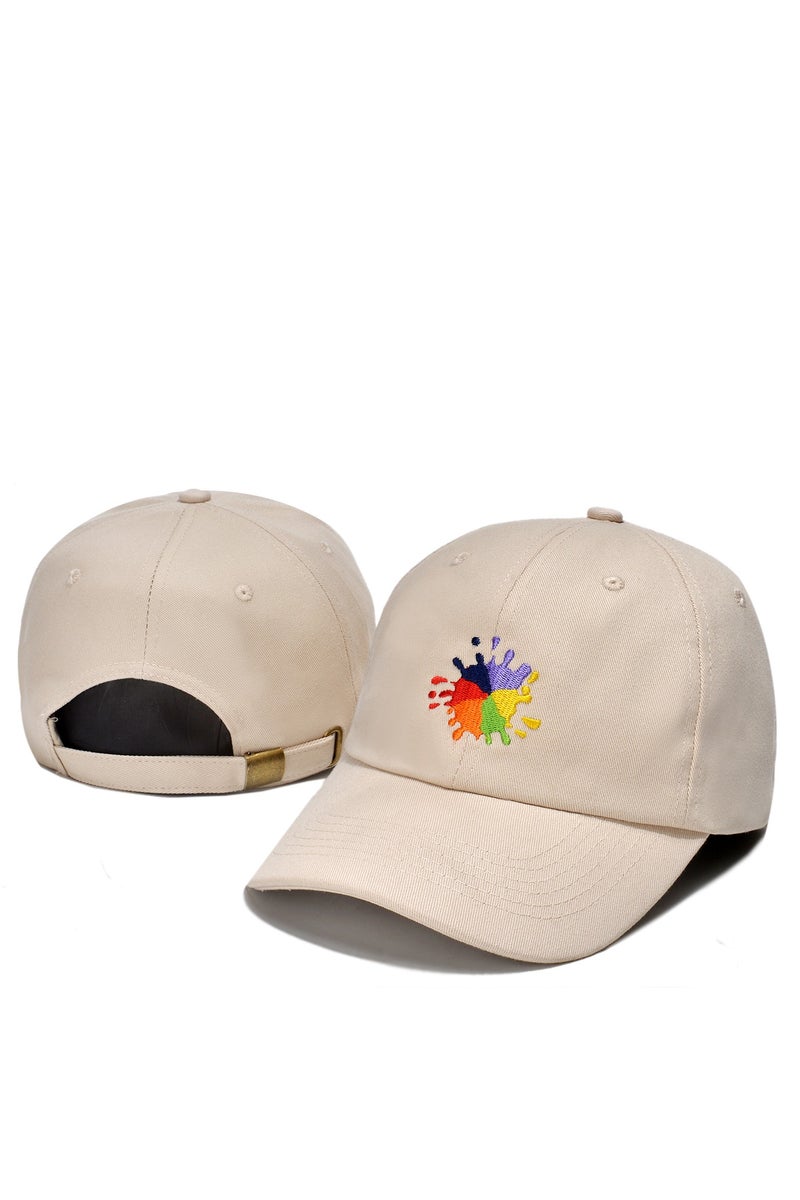 USA Beige Baseball Cap with Colorful Ink - Splash Embroidery