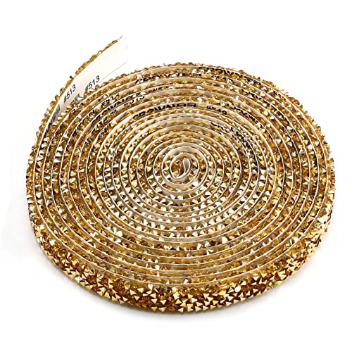 Dcoteh 3 Yards Gold Resin Rhinestone Ribbons Self-Adhesive with Glitter Diamond Ribbon Crystal Strips Roll for DIY Art Crafts and Clothing Decoration (0.4 Inch) - Image 1