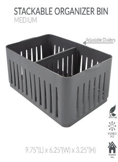 Simplify Simplify 3 Compartment Stackable Bin with Adjustable Dividers, Drawer Organizer, Storage Basket, Good for Office, Desk Supplies, Dorm, Bathroom, Accessories, Make Up, Grey  - Image 2