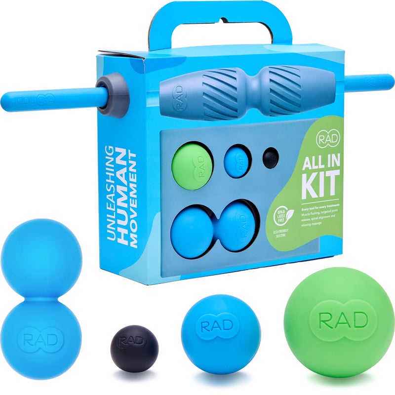 RAD All in 7-in-1 Foam Roller Set - Myofascial Release Kit - Includes Massage Roller Stick, Foam Roller, Yoga Block, Peanut Roller Ball Massager, Massage Balls - Massage Tools for Mobility & Recovery - Image 1