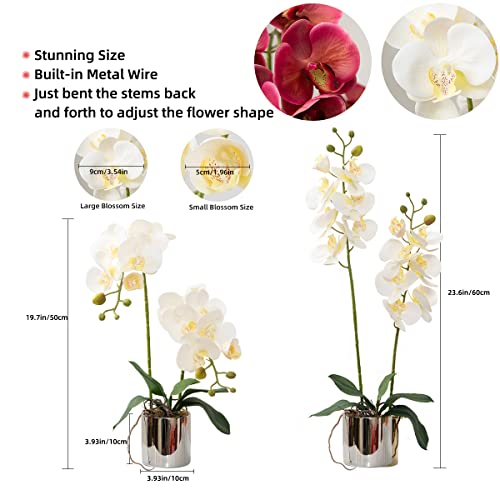 CXGS Artificial Orchid Flowers White Faux Orchids with Ceramic Vase Vivid Fake Phalaenopsis Flower Arrangement Gorgeous Artificial Plants for Office Desk Wedding Party Exhibition Center & Home Table Decor - Image 3