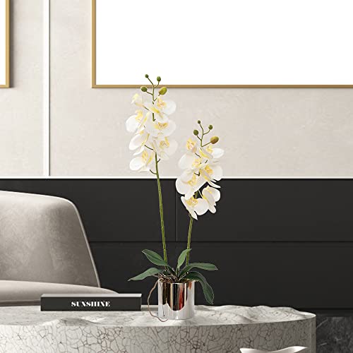 CXGS Artificial Orchid Flowers White Faux Orchids with Ceramic Vase Vivid Fake Phalaenopsis Flower Arrangement Gorgeous Artificial Plants for Office Desk Wedding Party Exhibition Center & Home Table Decor - Image 5