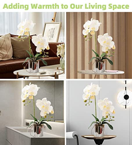 CXGS Artificial Orchid Flowers White Faux Orchids with Ceramic Vase Vivid Fake Phalaenopsis Flower Arrangement Gorgeous Artificial Plants for Office Desk Wedding Party Exhibition Center & Home Table Decor - Image 4