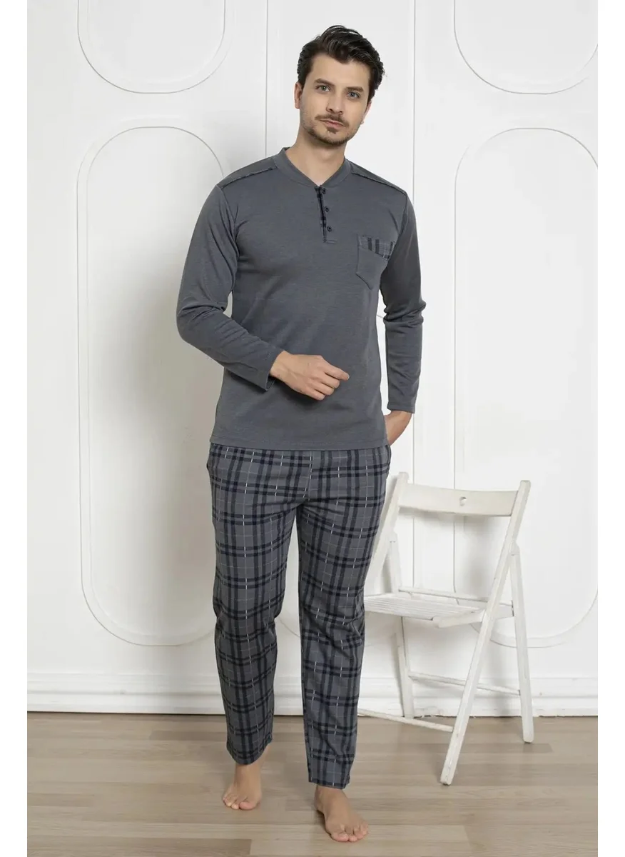 Bie'S Men's Plaid Pattern Lycra Cotton Long Sleeve Winter Interlock Chest Pocket Pajama Set