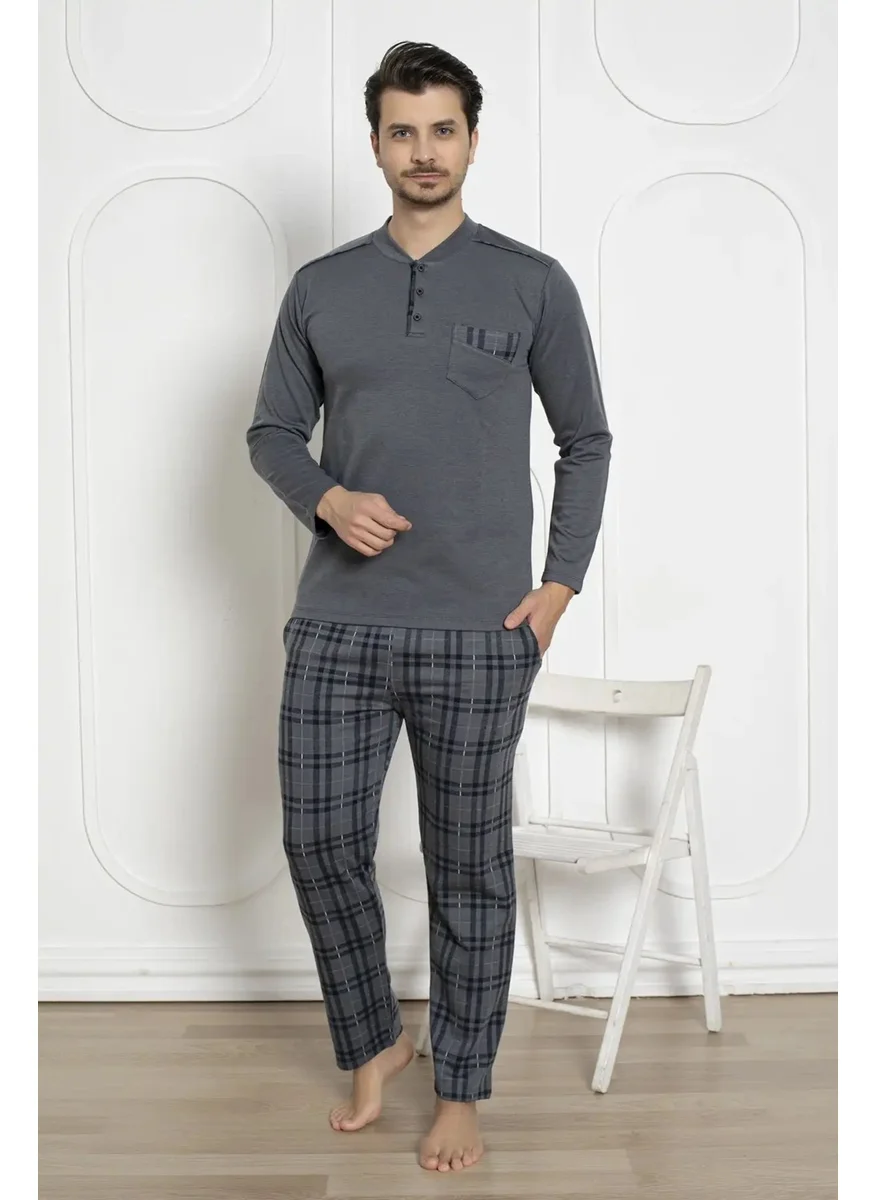 Bie'S Men's Plaid Pattern Lycra Cotton Long Sleeve Winter Interlock Chest Pocket Pajama Set