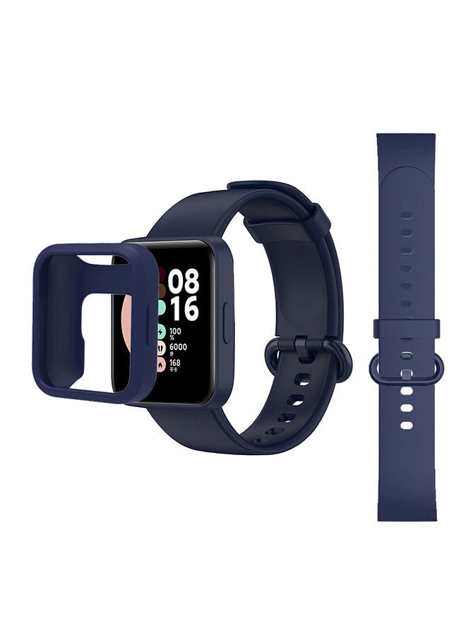 O Ozone Silicone Straps for Xiaomi Redmi Watch 2 Lite Band with Watch Case Soft Silicone Breathable Replacement Strap Wristband Sport Band for Women Men - Dark Blue - Image 1