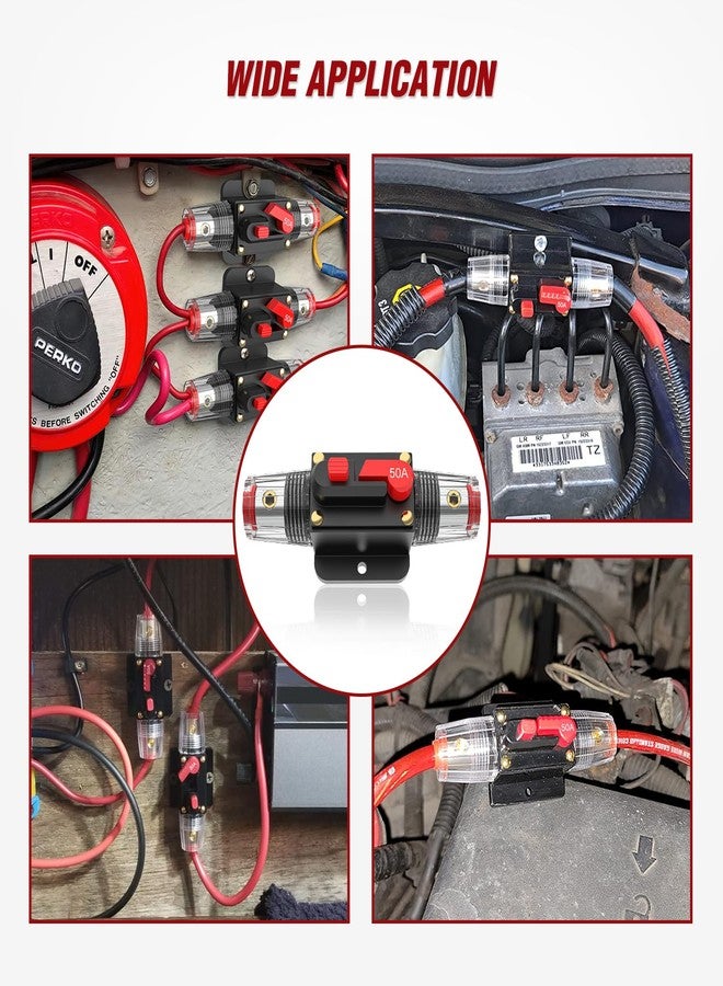 Nilight 50A Inline Circuit Breaker Resettable 12-24V DC Manual Reset Fuse Holder 3-15 AWG Overload Protection for Car Audio Sound Amplifier System RV Marine Boat Truck Solar Inverter - Image 5
