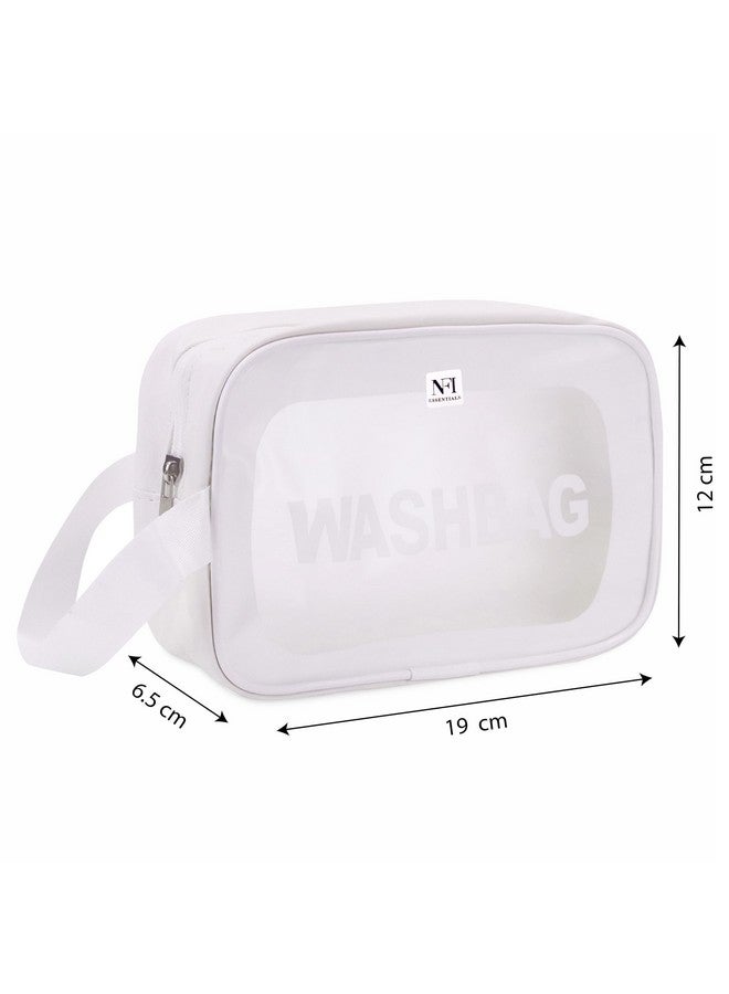 NFI essentials PVC Transparent Cosmetic Organizer Bag with Handle, Washbag Pouch Travel Makeup Bag Portable Carry Toiletry Storage Bag Makeup Pouch for Women Girls - Image 4