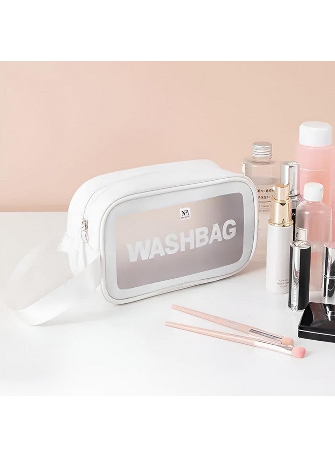 NFI essentials PVC Transparent Cosmetic Organizer Bag with Handle, Washbag Pouch Travel Makeup Bag Portable Carry Toiletry Storage Bag Makeup Pouch for Women Girls - Image 3