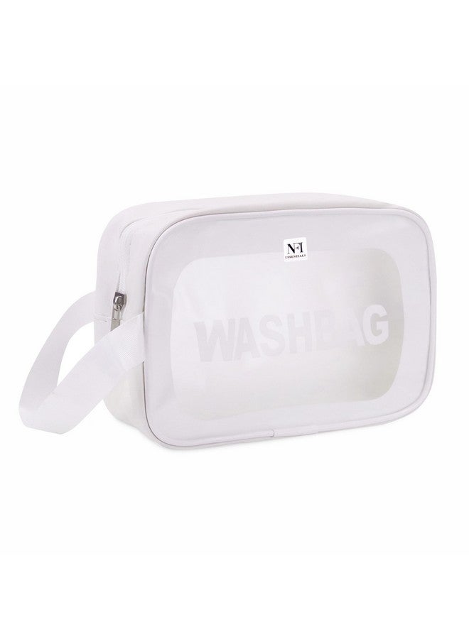 NFI essentials PVC Transparent Cosmetic Organizer Bag with Handle, Washbag Pouch Travel Makeup Bag Portable Carry Toiletry Storage Bag Makeup Pouch for Women Girls - Image 1