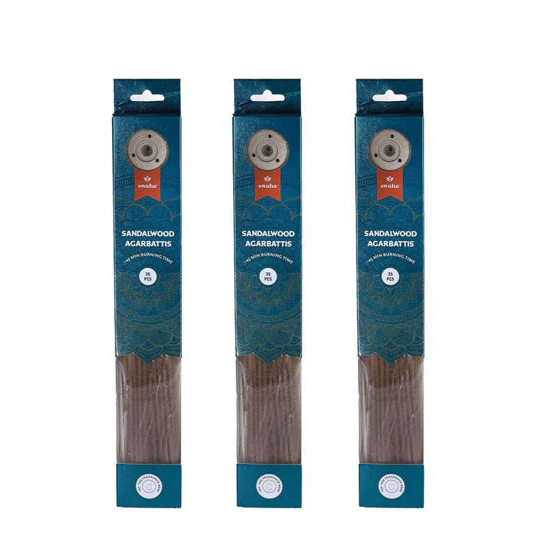Swaha Swaha Sandalwood agarbatti Set of 35 Long Lasting Sandalwood Fragrance Incense Sticks Pack of 3  - Image 1