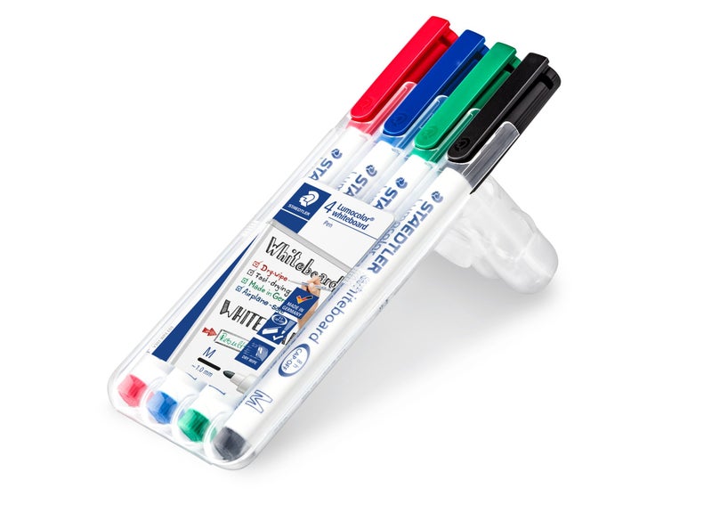Staedtler Lumocolor drywipe/whiteboard medium tip pens wallet set of 4 markers - Image 2