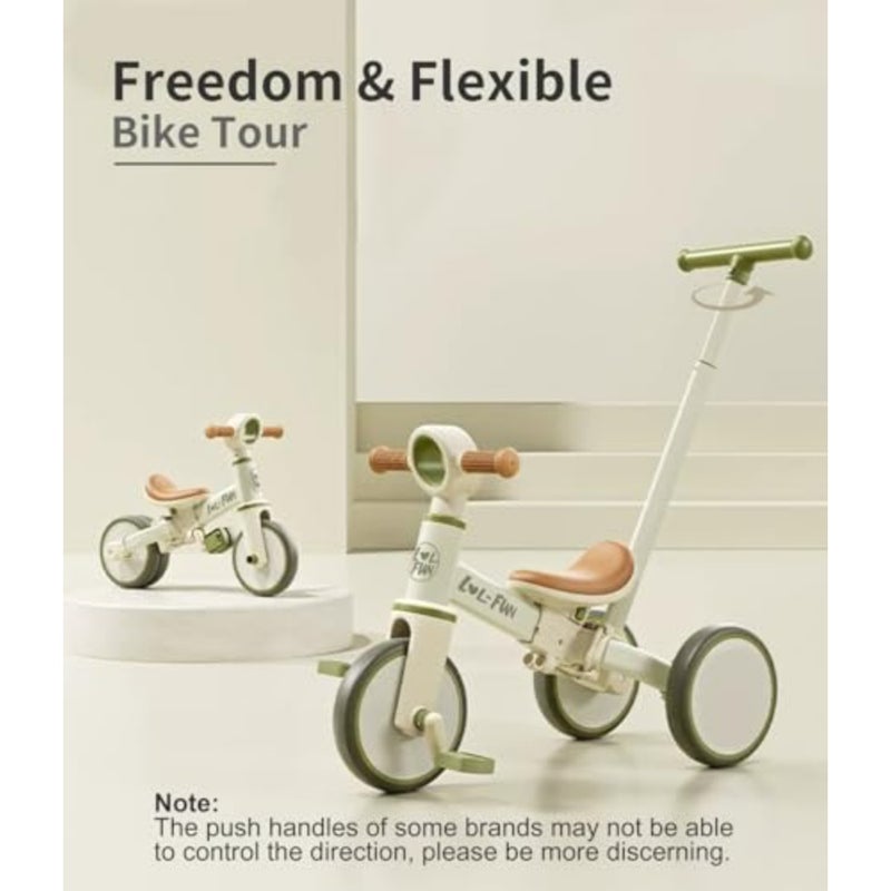 Toddler tricycle for indoor/outdoor use, steel frame, red color, adjustable parent steering handle and removable pedal for easy transition to pedaling - Image 2