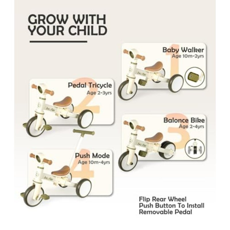 Toddler tricycle for indoor/outdoor use, steel frame, red color, adjustable parent steering handle and removable pedal for easy transition to pedaling - Image 3