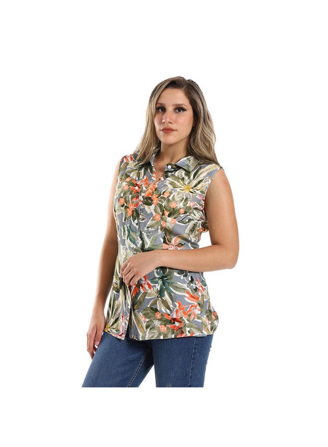 Esla ESLA Basic Sleeveless Printed Shirt Baby Blue - Image 2