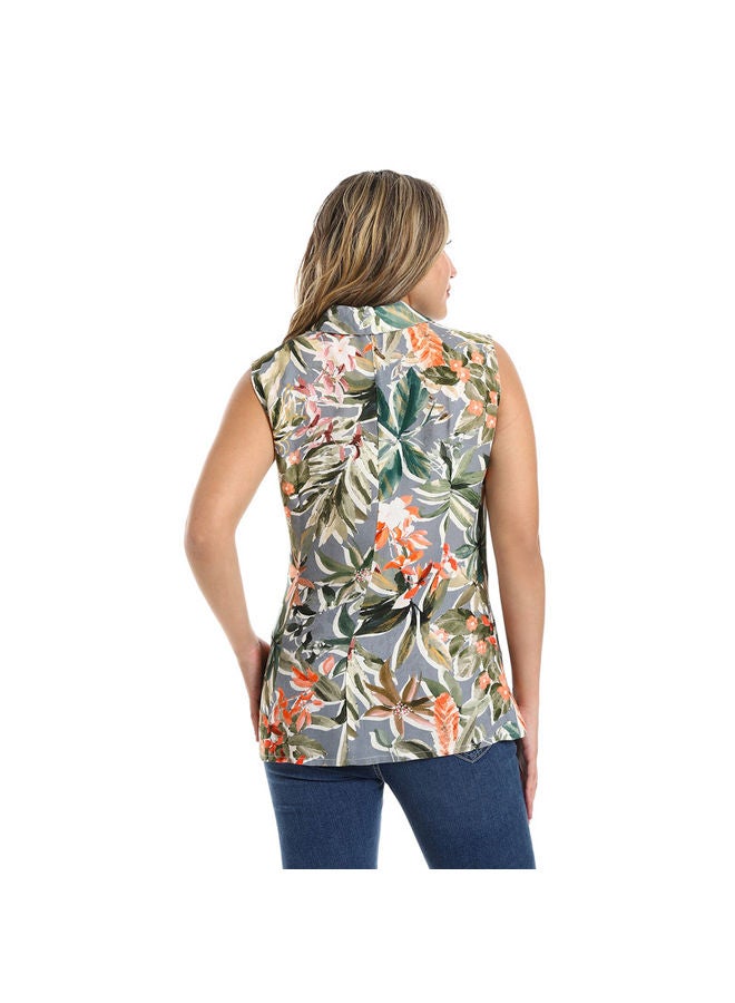 Esla ESLA Basic Sleeveless Printed Shirt Baby Blue - Image 3