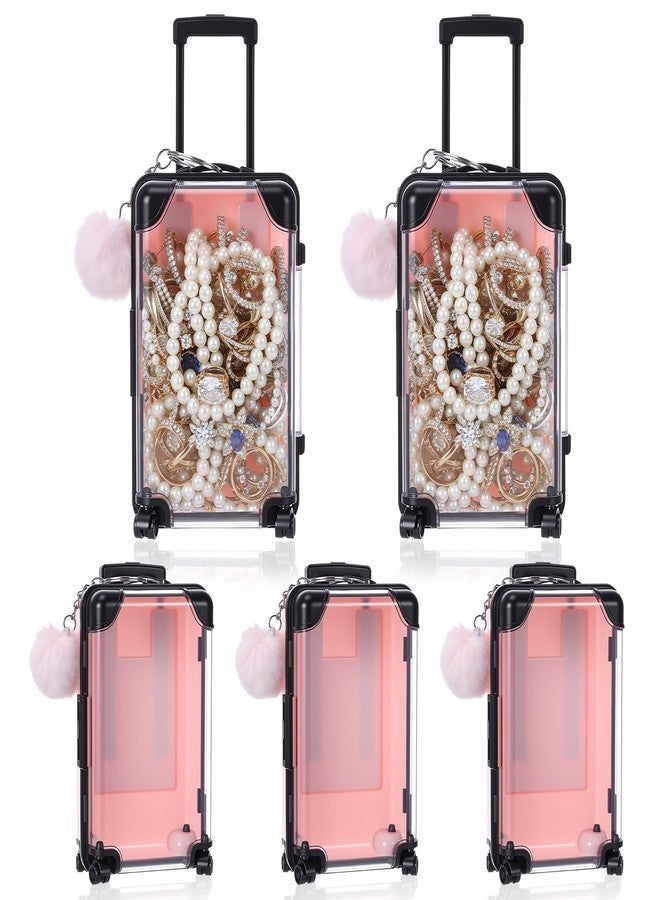 Gejoy 10 Pcs Mini Suitcase Party Favor Box with Plush Ball Keychains 7.48 x 3.15 x 1.97 Inches Empty Luggage Storage Box Clear Candy Packaging Containers for Baby Shower Travel Wedding (Pink - Image 1