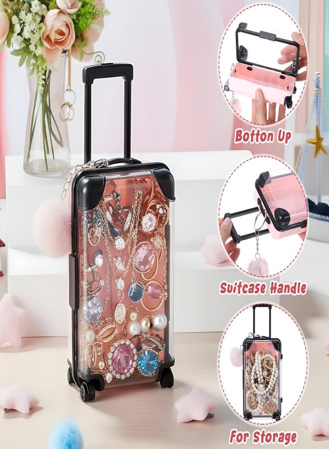 Gejoy 10 Pcs Mini Suitcase Party Favor Box with Plush Ball Keychains 7.48 x 3.15 x 1.97 Inches Empty Luggage Storage Box Clear Candy Packaging Containers for Baby Shower Travel Wedding (Pink - Image 3