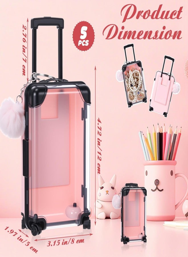 Gejoy 10 Pcs Mini Suitcase Party Favor Box with Plush Ball Keychains 7.48 x 3.15 x 1.97 Inches Empty Luggage Storage Box Clear Candy Packaging Containers for Baby Shower Travel Wedding (Pink - Image 2