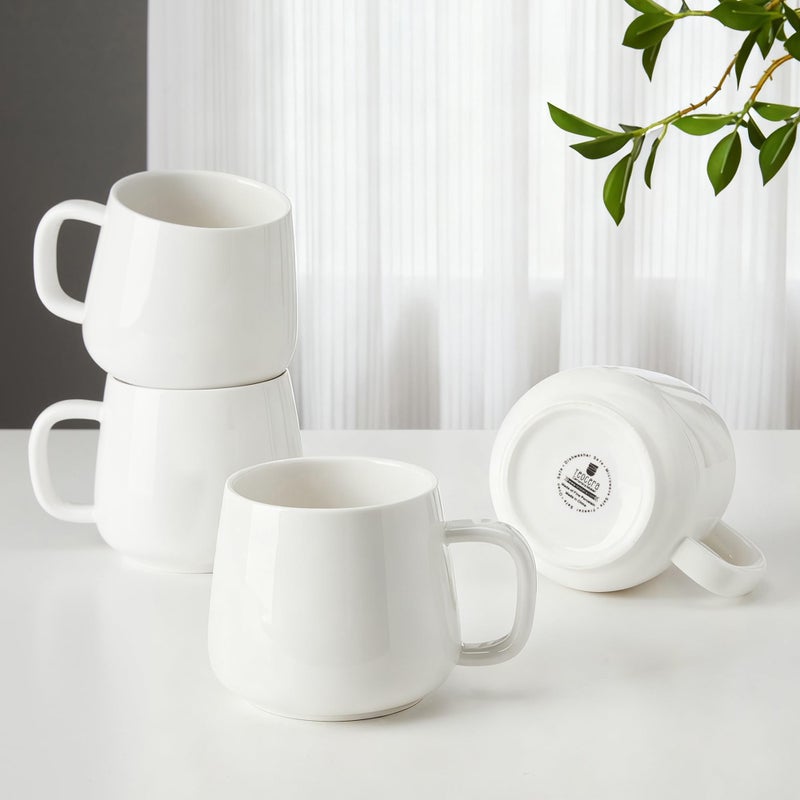 Teocera Coffee Mugs Set of 412oz ChipResistant Ceramic Cups with Ergonomic Handle Dishwasher Microwave Safe White Mugs Keeps Beverage Hot Perfect for Family Kitchen Holiday Gifts