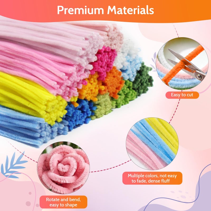 beanicus 700 PCS Pipe Cleaners Craft, Pipe Cleaners Flowers Kit with Handle, 14 Colors Chenille Stems with 18 Flowers Instruction, Art and Craft Supplies - Image 4
