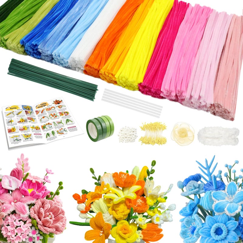 beanicus 700 PCS Pipe Cleaners Craft, Pipe Cleaners Flowers Kit with Handle, 14 Colors Chenille Stems with 18 Flowers Instruction, Art and Craft Supplies - Image 1