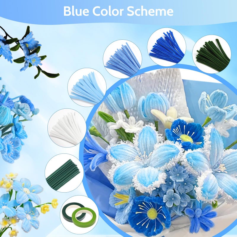 beanicus 700 PCS Pipe Cleaners Craft, Pipe Cleaners Flowers Kit with Handle, 14 Colors Chenille Stems with 18 Flowers Instruction, Art and Craft Supplies - Image 5