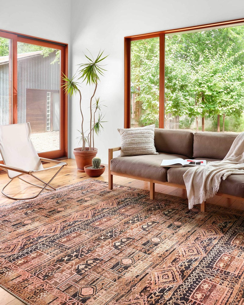 Loloi Layla Collection LAY-14 Mocha/Blush 7'-6" x 9'-6" .13" Thick Area Rug, Soft, Durable, Vintage Inspired, Distressed, Low Pile, Non-Shedding, Easy Clean, Printed, Living Room Rug - Image 1