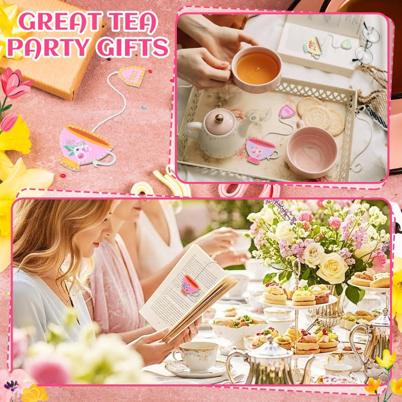 Resurhang 12 Pcs Tea Bag Bookmarks Tea Party Favors Cute Hand Embroidered Bookmarks Gift for Spring Holiday Teacher Women Book Reading Lovers Gift Book Marks(Retro) - Image 4