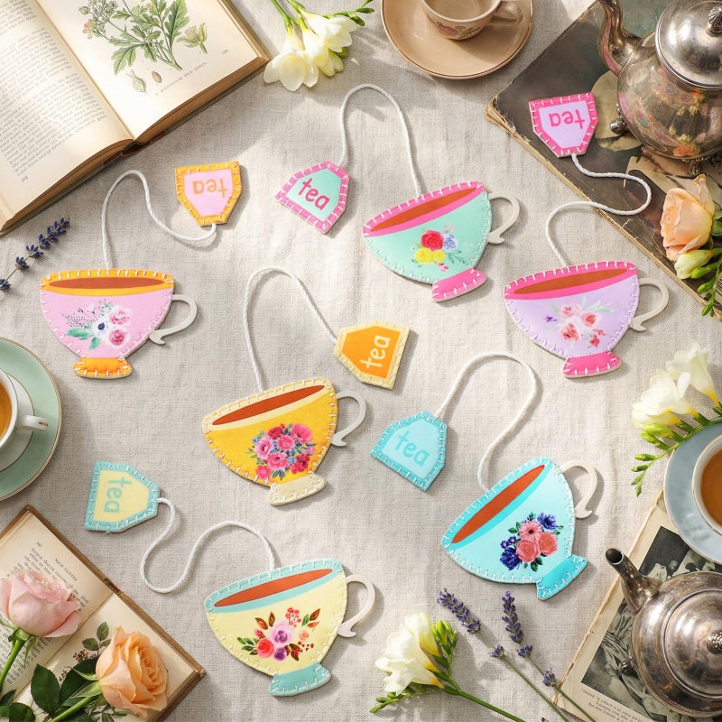 Resurhang 12 Pcs Tea Bag Bookmarks Tea Party Favors Cute Hand Embroidered Bookmarks Gift for Spring Holiday Teacher Women Book Reading Lovers Gift Book Marks(Retro) - Image 1