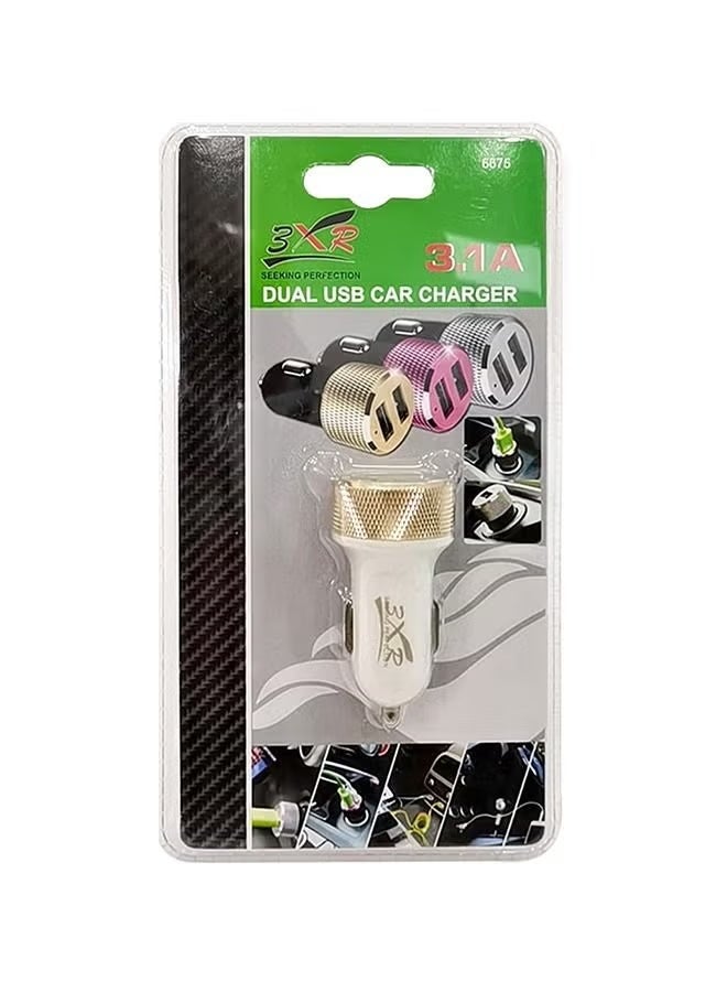 3 اكس ار محول شاحن سيارة بمنفذي USB، شحن سريع بحد أقصى 3.1 أمبير، قابس ولاعة سجائر، مدخل 9 فولت - 24 فولت، متوافق مع هواتف وأجهزة لوحية iPhone/iPad/Android - تصميم حلقة معدنية - Image 1