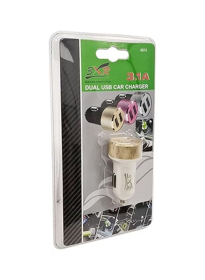 3 اكس ار محول شاحن سيارة بمنفذي USB، شحن سريع بحد أقصى 3.1 أمبير، قابس ولاعة سجائر، مدخل 9 فولت - 24 فولت، متوافق مع هواتف وأجهزة لوحية iPhone/iPad/Android - تصميم حلقة معدنية - Image 2