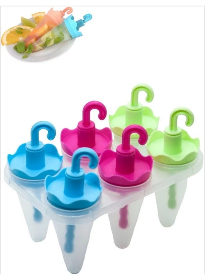 6PCS Umbrella Ice Cream Mold Ice Pop Maker DIY Ice Popsicle Molds - Image 2