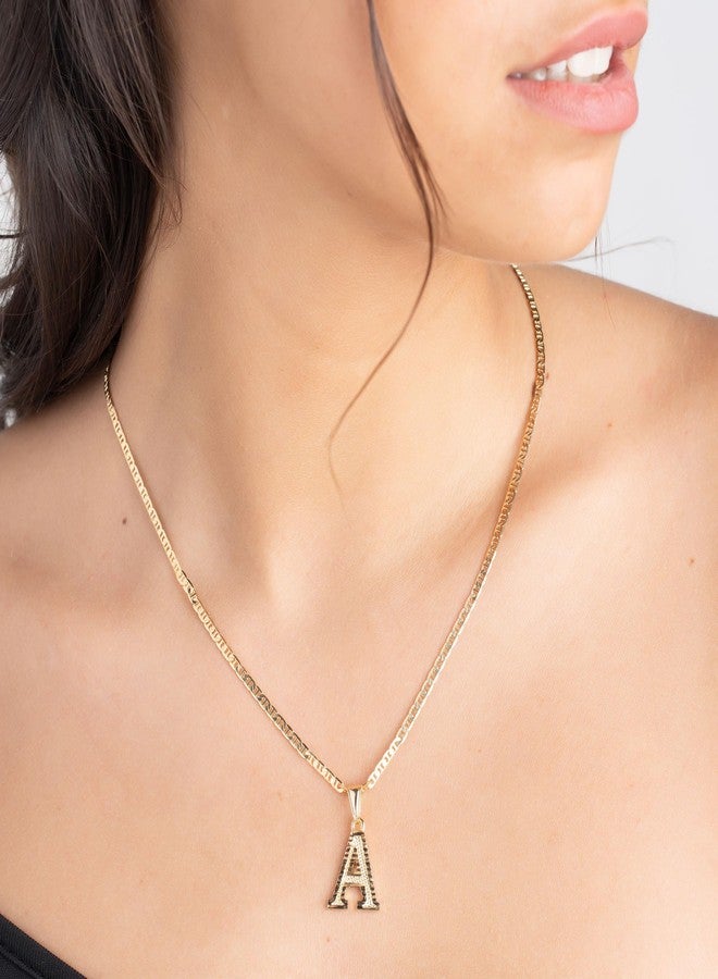 Barzel 18K Gold Plated Initial Necklace with Diamond Cut Initial,18" Chain with 2" Extension, Waterproof, High Polish Finish, Made in Brazil (N) - Image 2