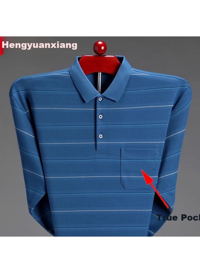 Men'S Long-Sleeve T-Shirt, Lightweight Spring And Autumn Style, Loose-Fitting Large Size Polo Shirt With Real Pockets, Light Blue, 2Xl - Image 1
