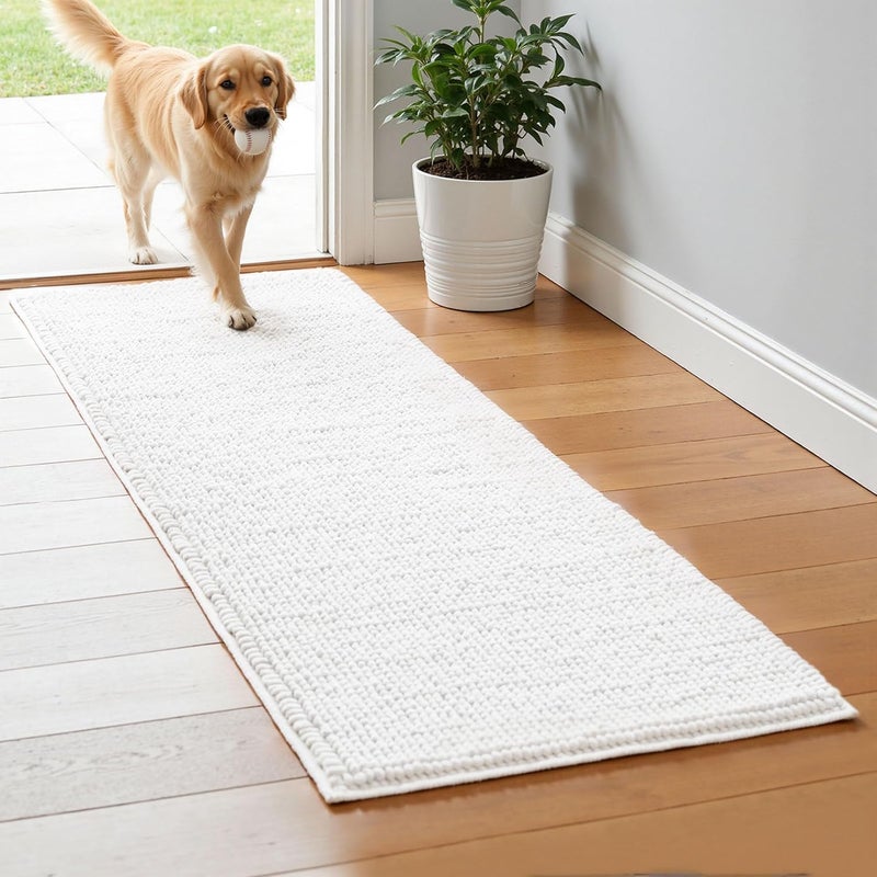 subrtex Bathroom Rugs Chenille Bath Rug Soft Short Plush Bath Mat Soft Shower Mat Water Absorbent Shower Mat Quick Dry Machine Washable(White,24" x 60") - Image 1
