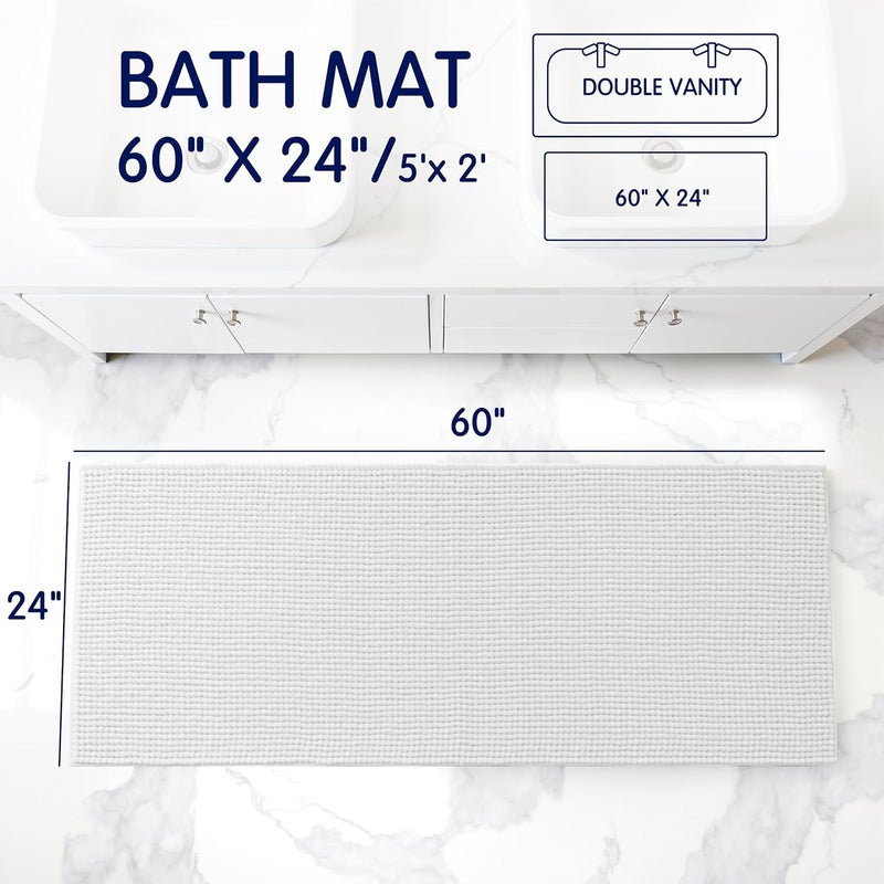 subrtex Bathroom Rugs Chenille Bath Rug Soft Short Plush Bath Mat Soft Shower Mat Water Absorbent Shower Mat Quick Dry Machine Washable(White,24" x 60") - Image 2