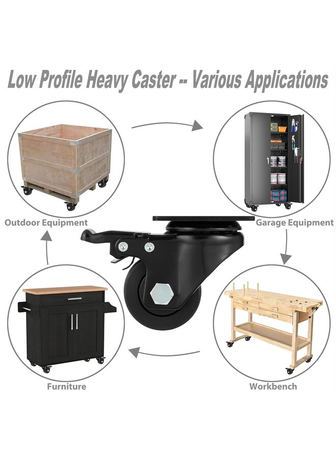 2pcs Swivel Caster Wheels with L Shape Plate,2 Inch Silent Caster Wheels Replacement, 2,200 Lb Non-wear Lockable Furniture Casters Sturdy for Toolbox Workbench Black - Image 5