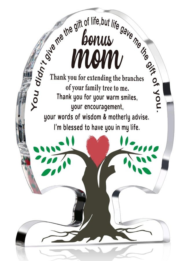 WELLBANEE Bonus Mom Gifts from Daughter Son, Birthday Gift for Step New Mom, Stepmother, Mother, Unique Thank You Mom Gifts Acrylic Tree Desk Signs Home Decor Plaque, Mothers Moms Day Gift - Image 1