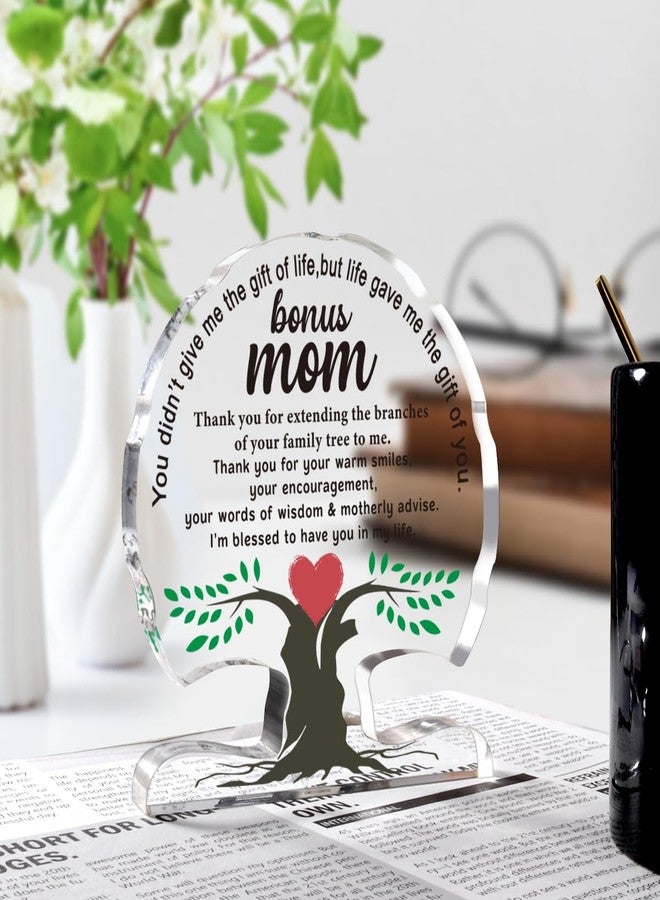 WELLBANEE Bonus Mom Gifts from Daughter Son, Birthday Gift for Step New Mom, Stepmother, Mother, Unique Thank You Mom Gifts Acrylic Tree Desk Signs Home Decor Plaque, Mothers Moms Day Gift - Image 3